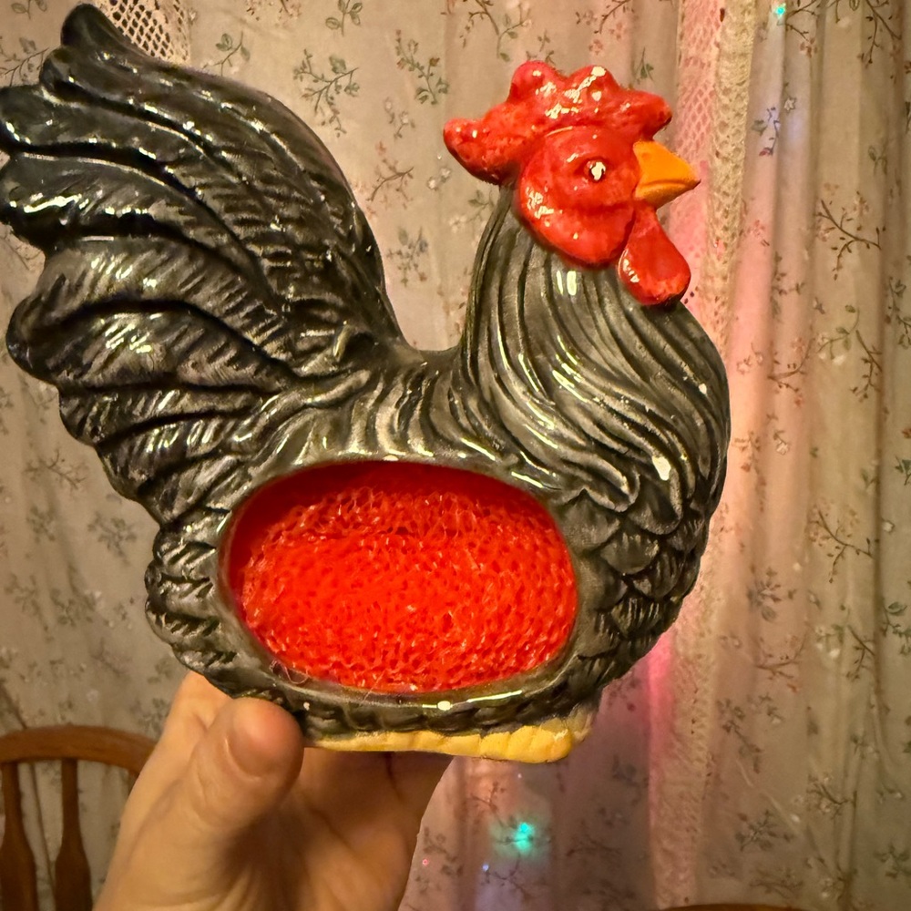 Decorative Rooster Figurine with Red Accents